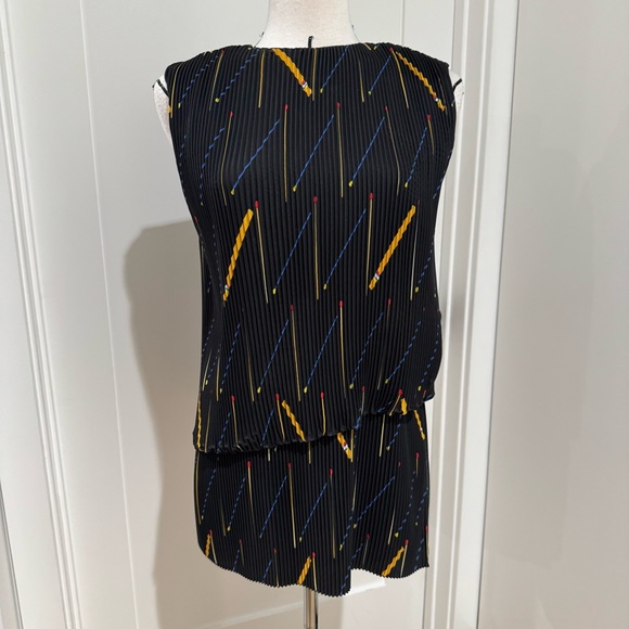 Victoria Beckham Black Blouse with Blue and Yellow Pattern - Picture 1 of 8